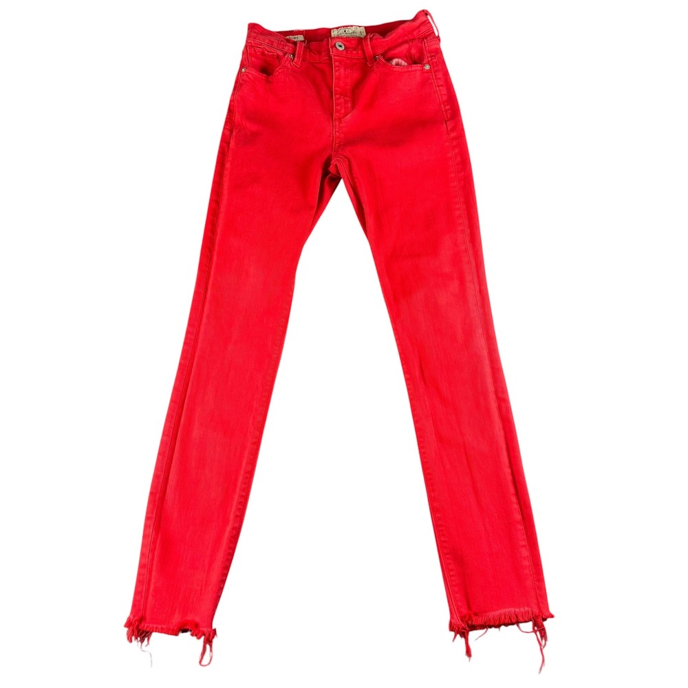 Lucky Brand Bridgette Skinny Jeans Red High Rise Frayed Hem 0/25 Distressed